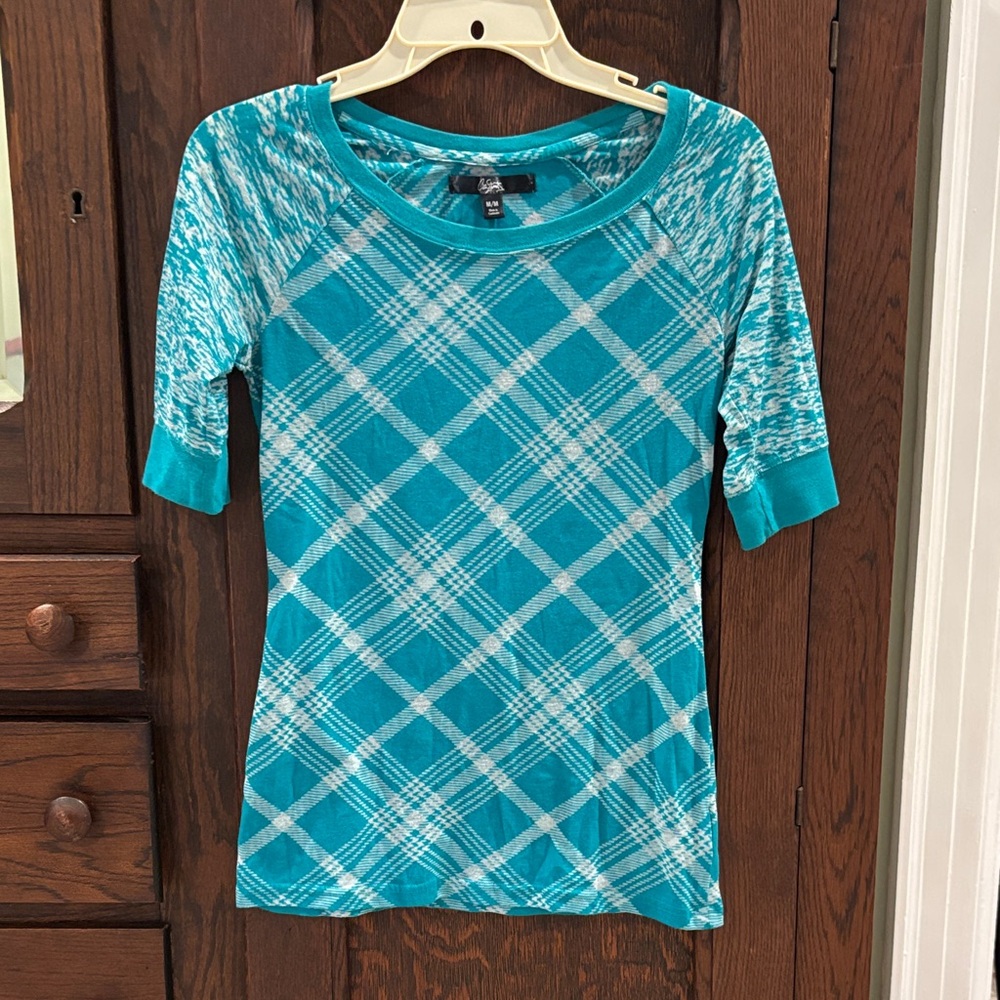 City Streets Aqua Plaid Short Sleeve Tee